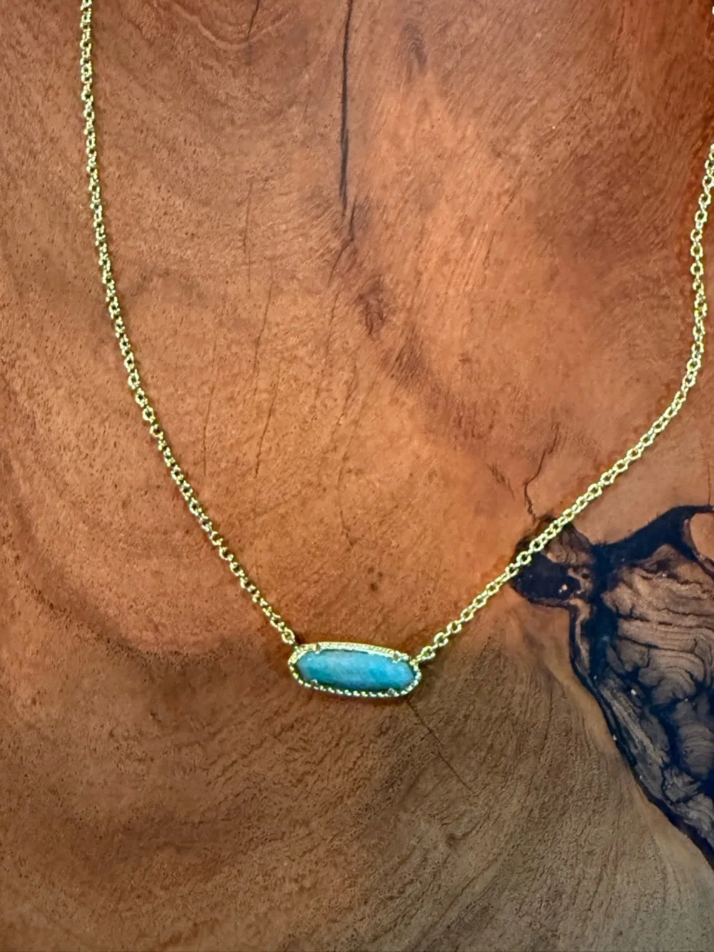 Kendra Scott Gold Necklace with Light Turquoise Oval Pendant - Picture 4 of 5